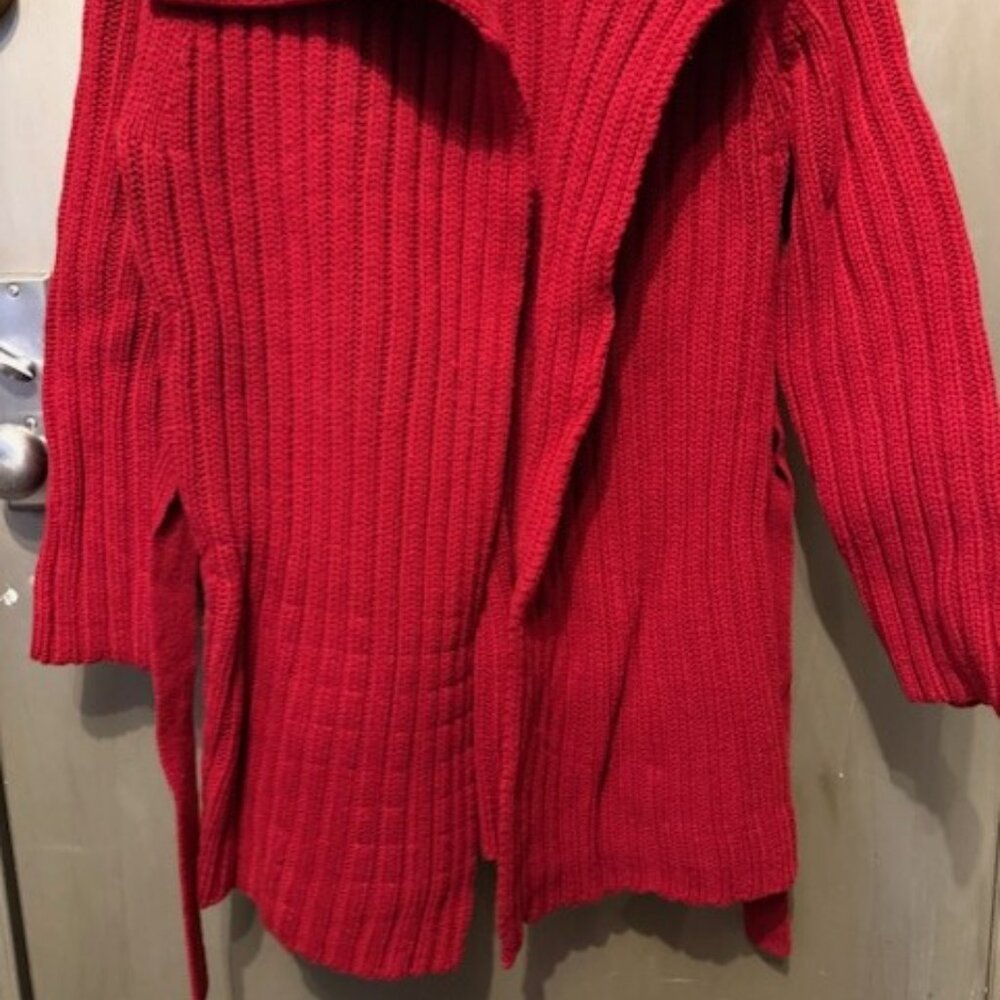 Vintage Chunky Rib Knit open front cardigan Sweater with large collar - Picture 6 of 16